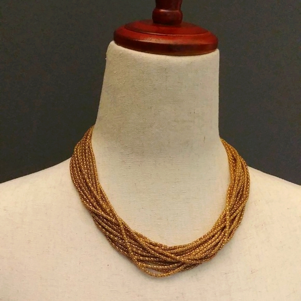 Gold/Brass Toned Beaded Strand Statement Necklace